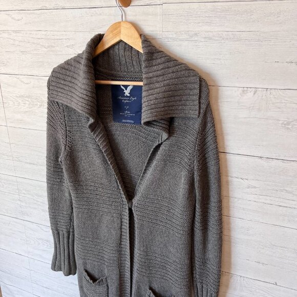 American Eagle Outfitters Cardigan Womens Size SP Gray Longline Wool Duster Fall - Picture 5 of 12